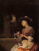 Godfried Schalcken Young Woman Weaving a Garland Spain oil painting reproduction